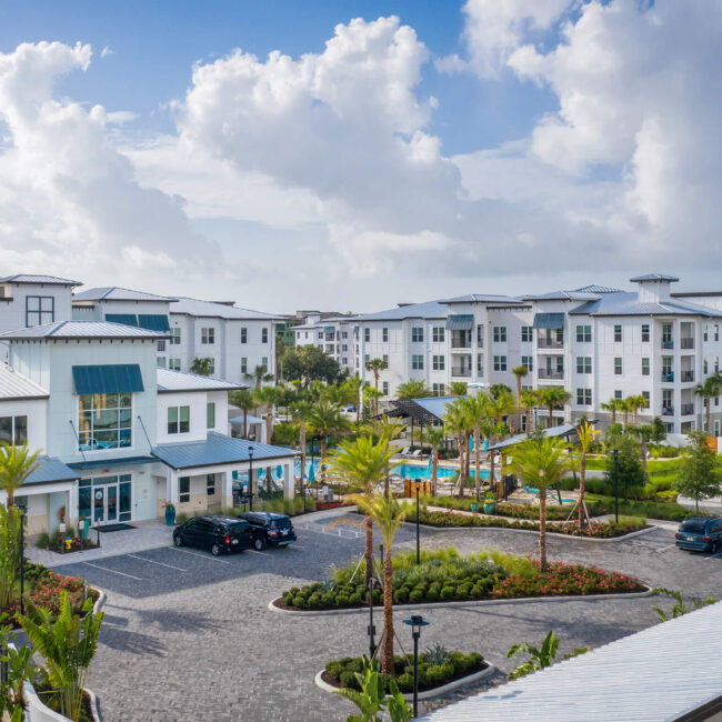 Bainbridge at Westshore Marina clubhouse with multistory buildings behind