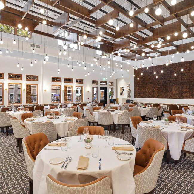 Harvest Restaurant interior dining area with light fixtures